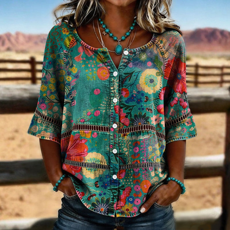 Eliza | Vintage Floral Button-Front Blouse