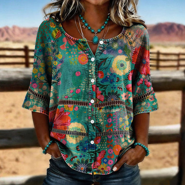 Eliza | Vintage Floral Button-Front Blouse