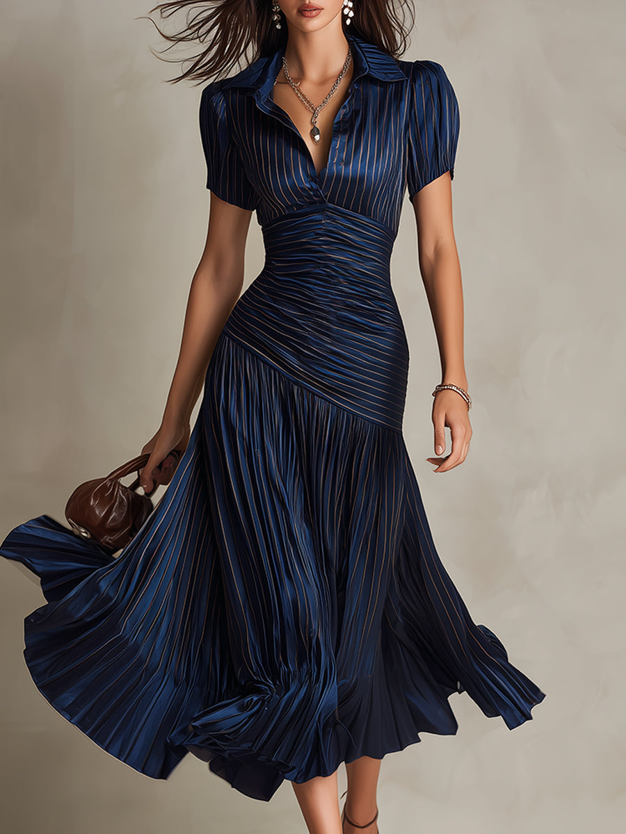 Rosalyn | Pleated Striped Midi Dress