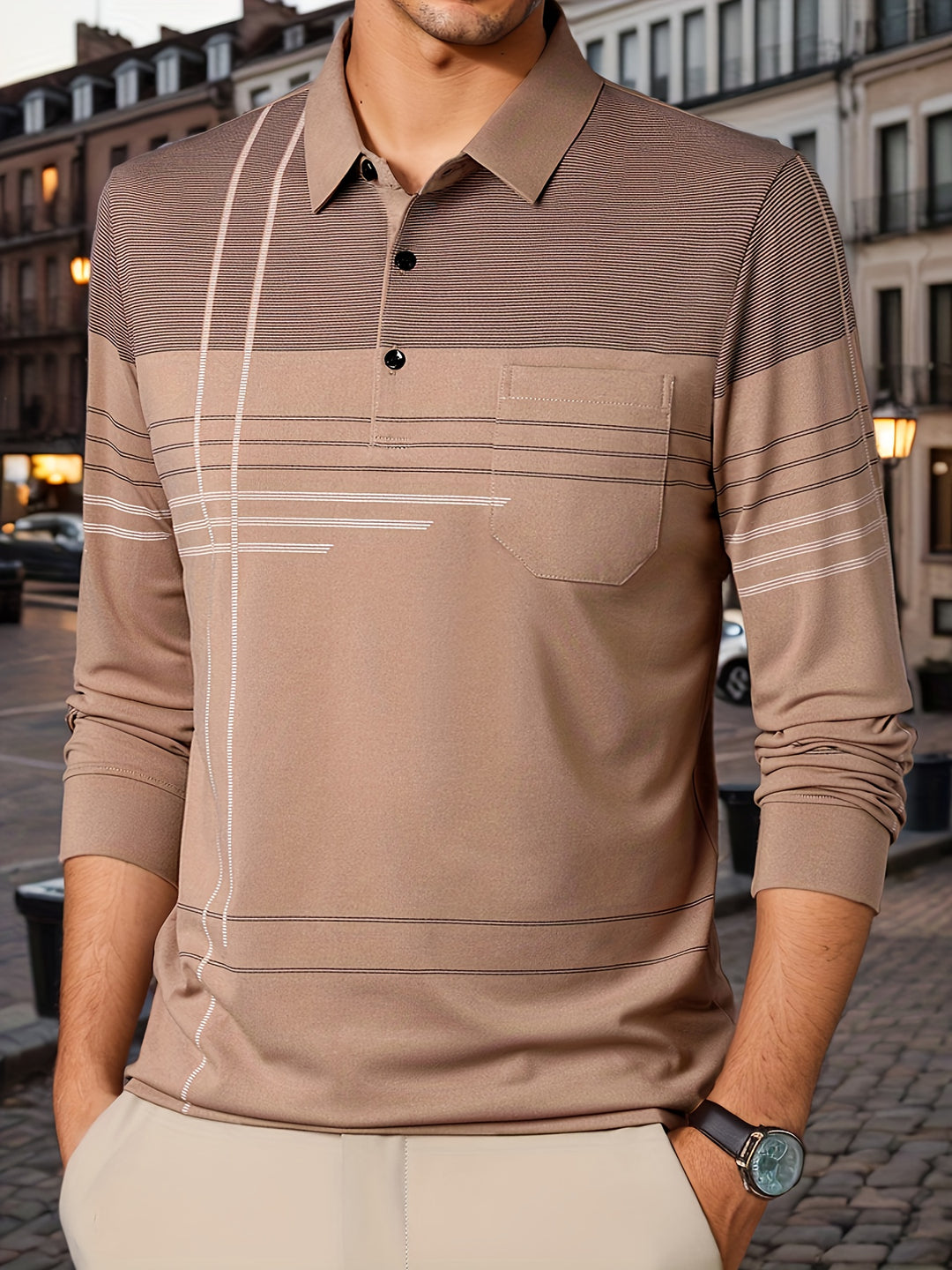 Barnett | Men's Contrast Panel Long Sleeve Polo