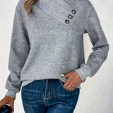 Rosemary | Button-Accent Asymmetrical Sweater
