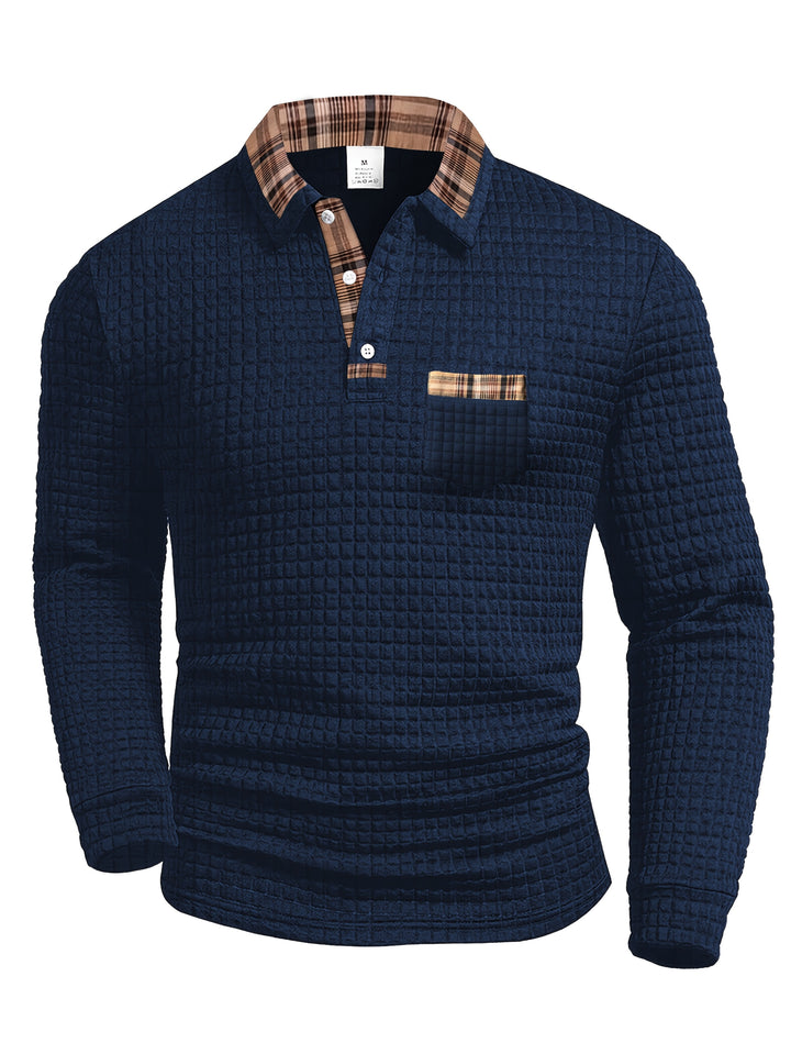 Perry | Men's Waffle Knit Plaid Collar Polo