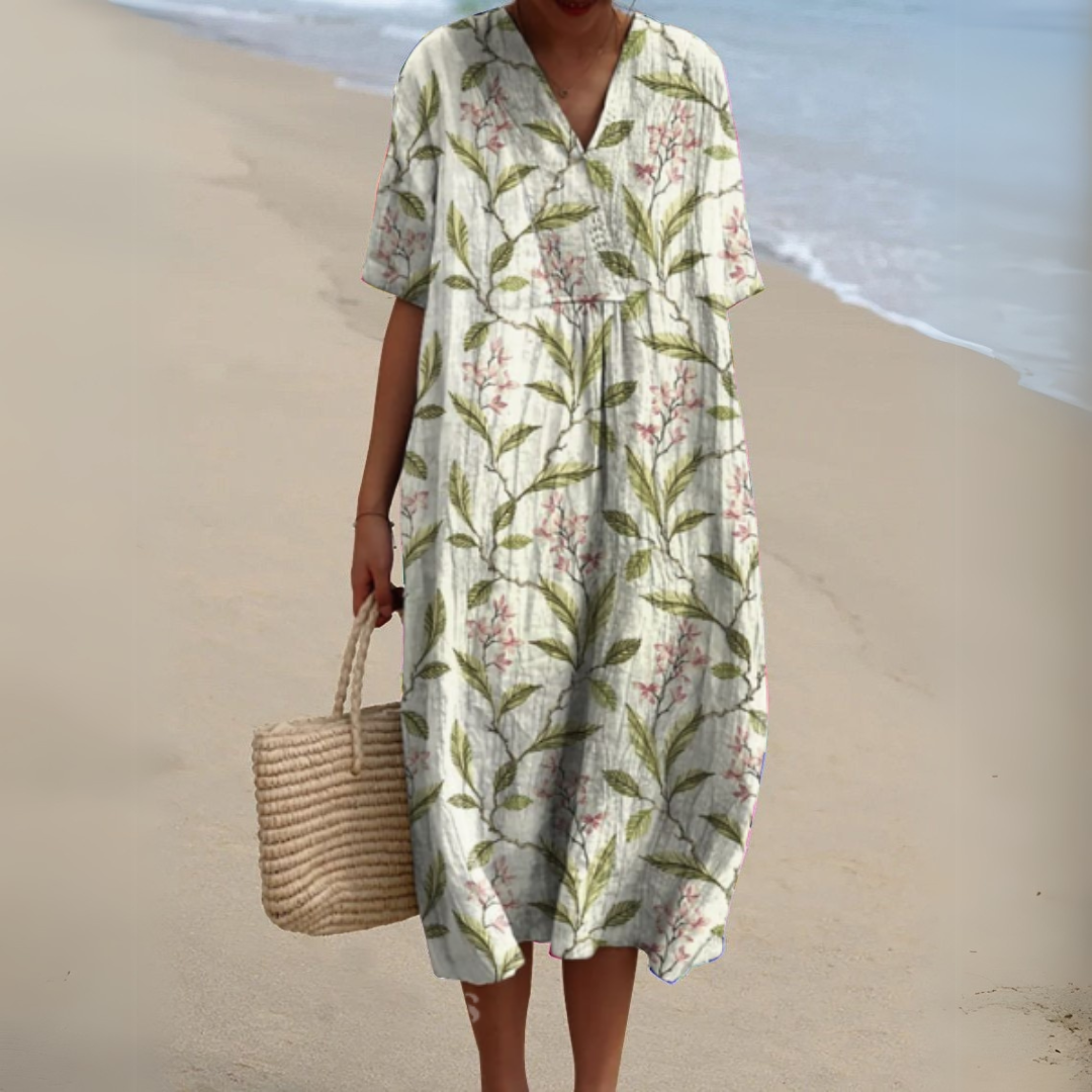 Adele | Painterly Floral V-Neck Dress