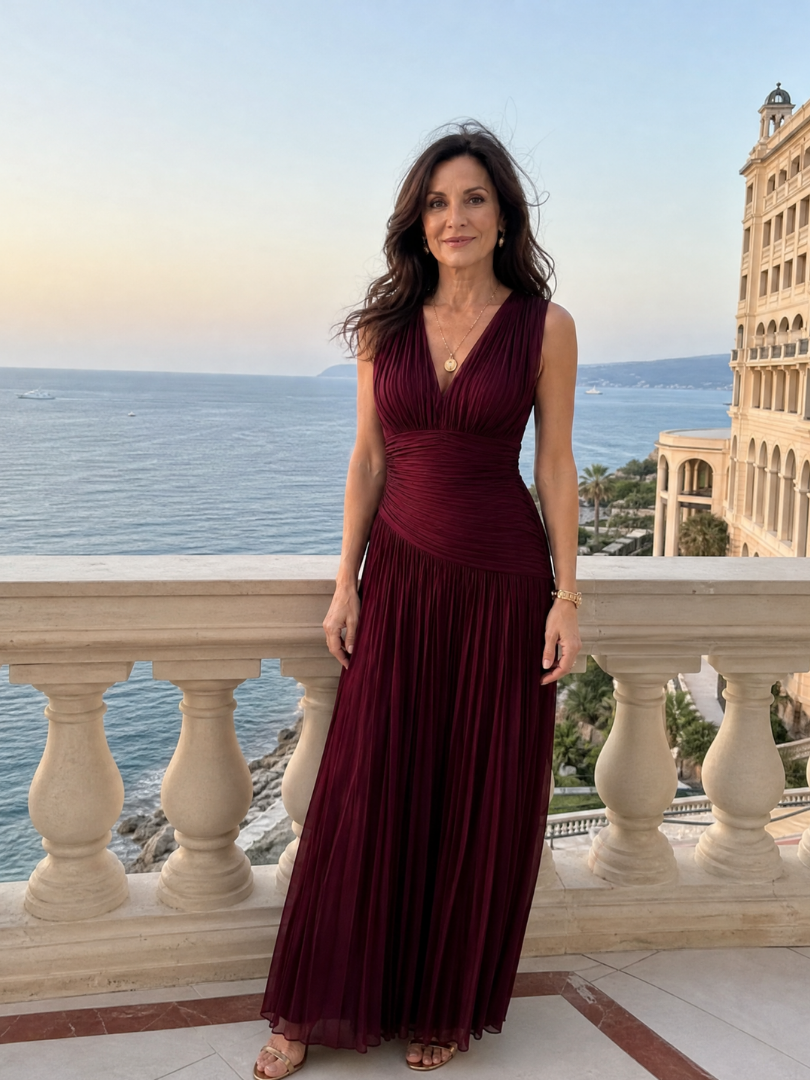 Sylvia | Sleeveless Pleated V-Neck Evening Dress