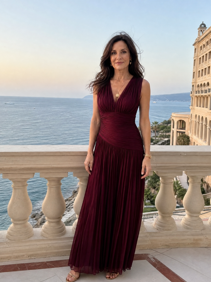 Sylvia | Sleeveless Pleated V-Neck Evening Dress
