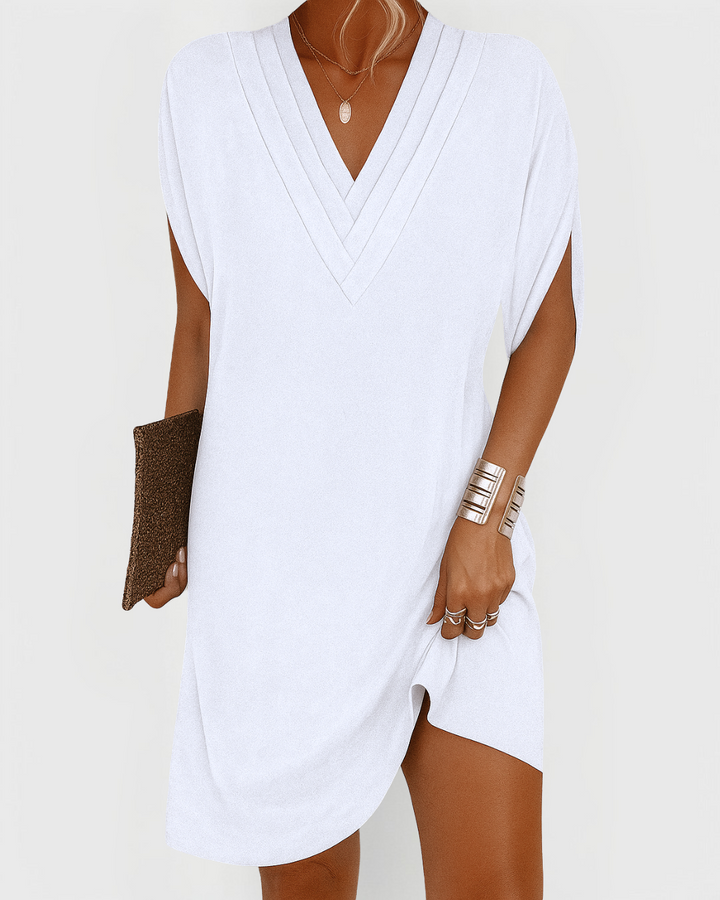 Maeve | Pleated V-Neck Shift Dress