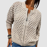 Mireille | Open-Weave Zip-Front Cardigan