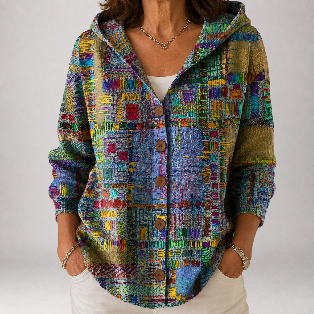 Etta | Artful Patchwork Hooded Cardigan