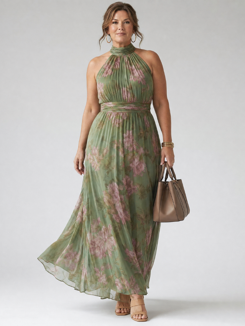 Isadora | Gathered Halter Midi Dress