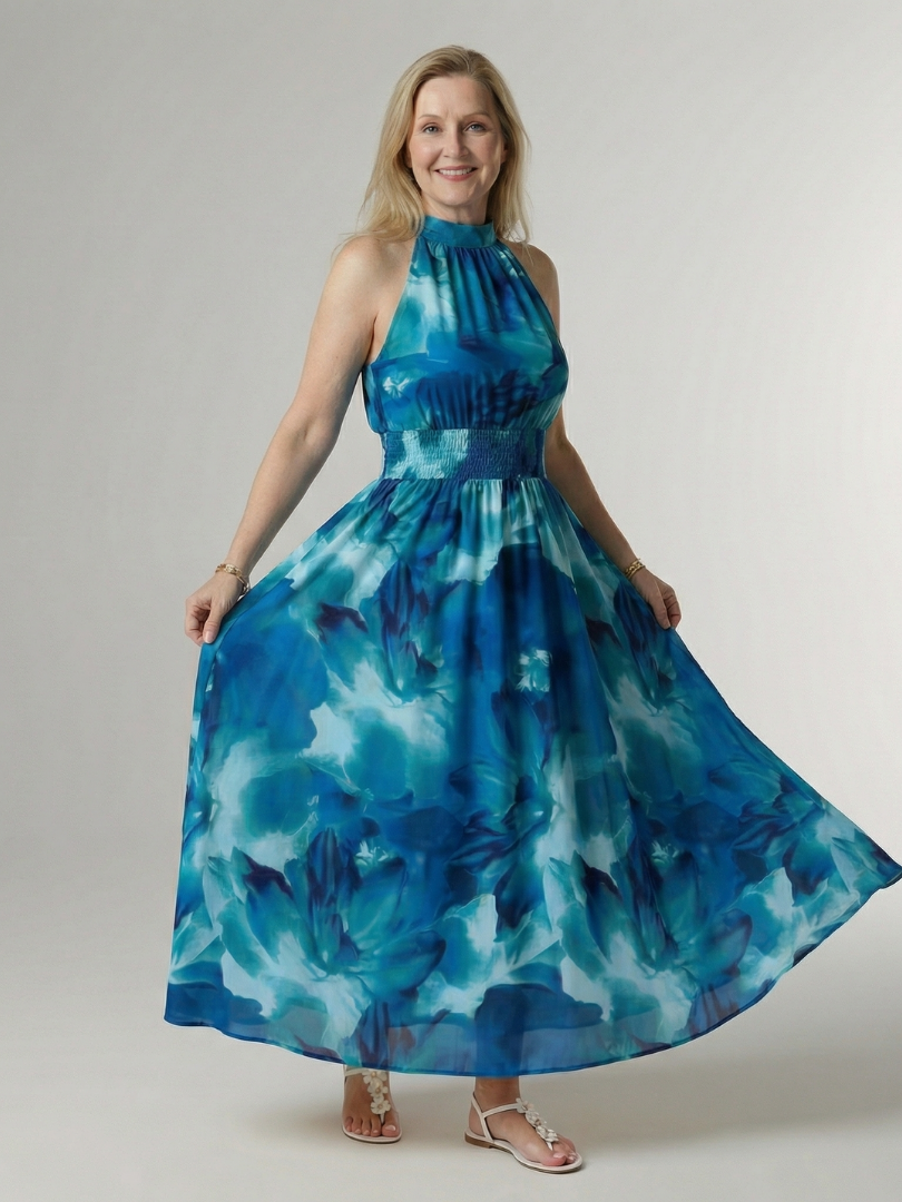 Marlene | Gathered Halter Midi Dress