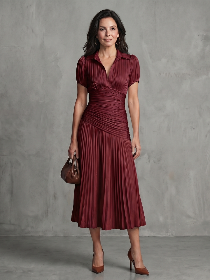 Liliana | Pleated Fine-Stripe Midi Dress