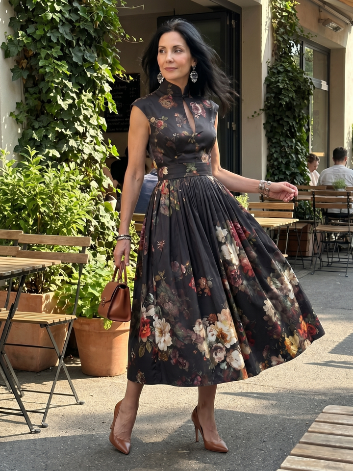 Esther | High-Neck Keyhole Floral Midi Dress