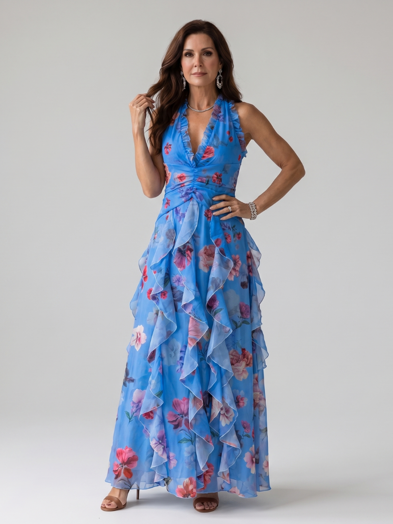 Lucille | Halter Neck Floral Maxi Dress