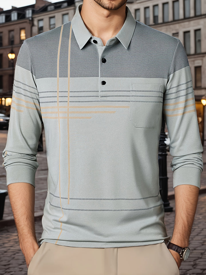 Barnett | Men's Contrast Panel Long Sleeve Polo