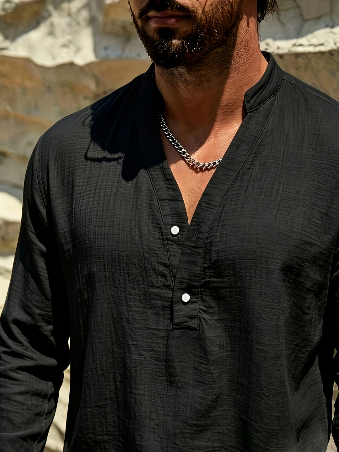 Solan | Men's Relaxed Linen Henley Shirt