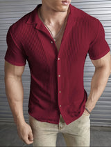 Maddox | Men's Textured Ribbed Short Sleeve Camp Collar Shirt