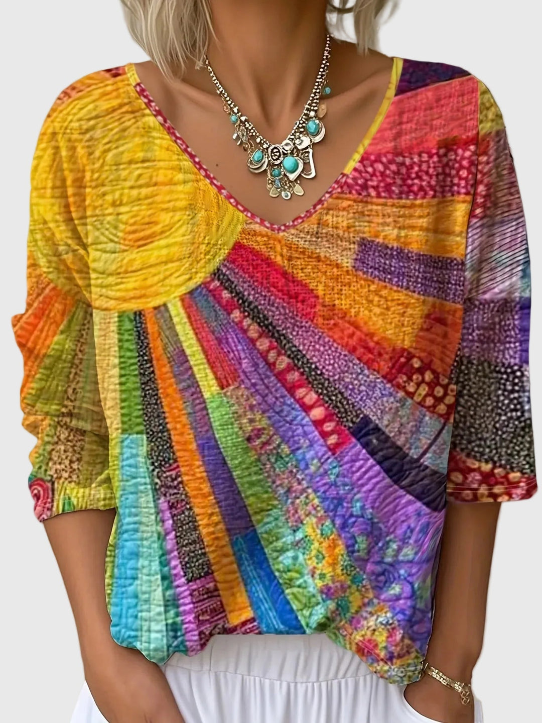 Gillian | Sunrise Print V-Neck Top