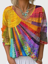 Gillian | Sunrise Print V-Neck Top