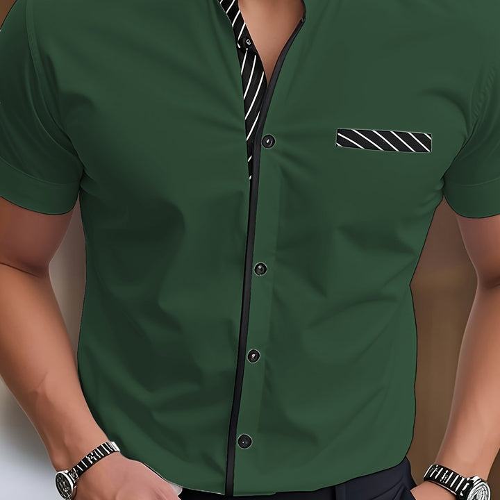 Hutton | Men's Contrast Stand Collar Short Sleeve Shirt