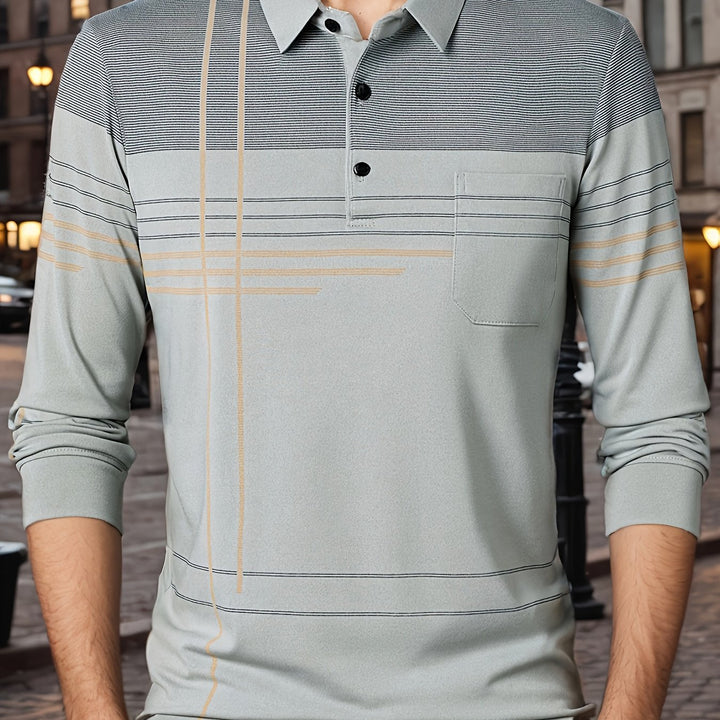 Barnett | Men's Contrast Panel Long Sleeve Polo