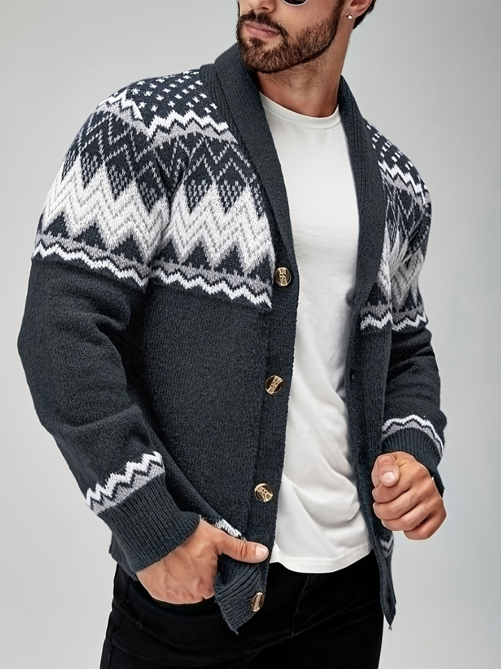 Silas | Nordic-Pattern Shawl Cardigan
