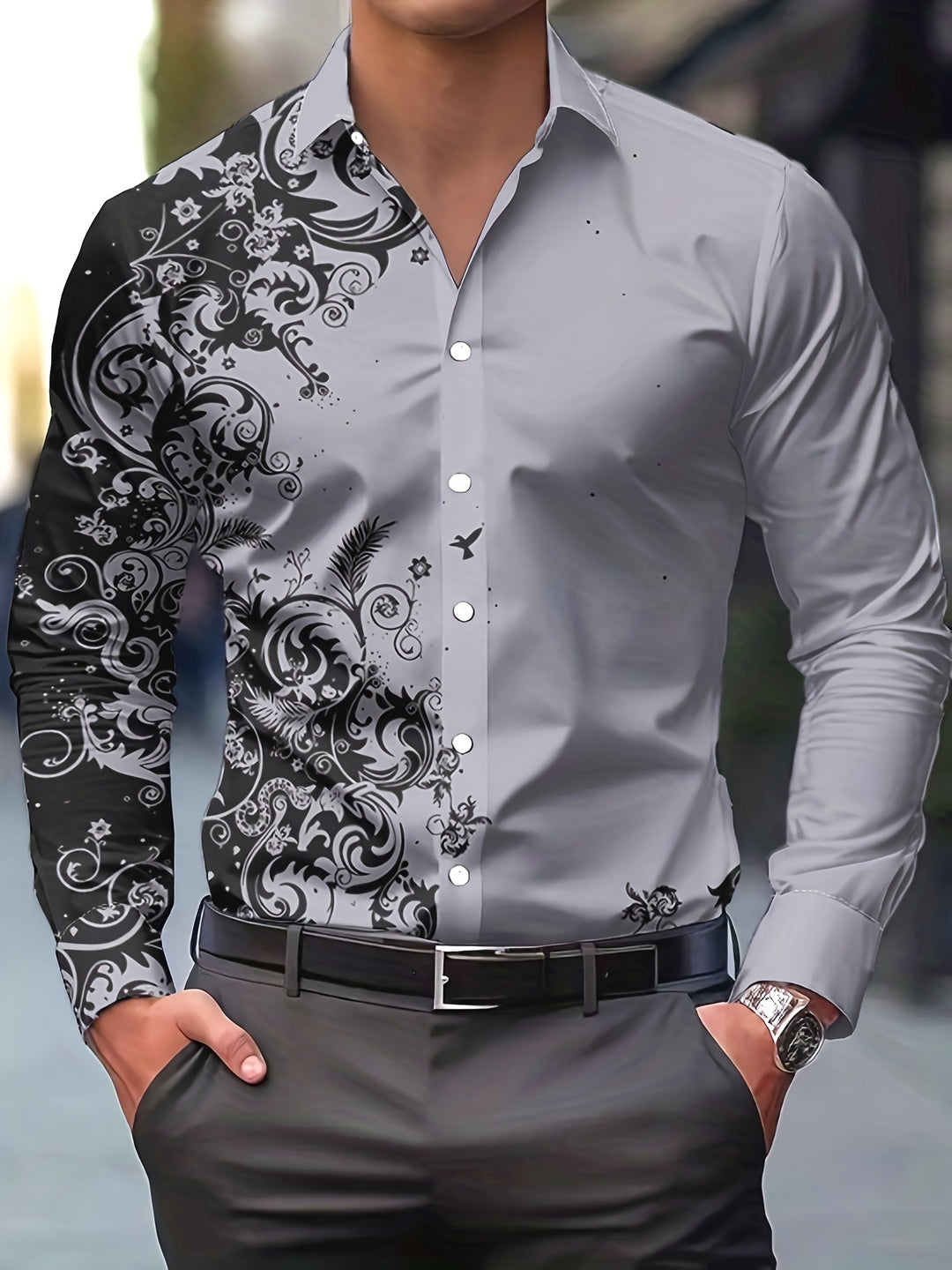 Walter | Men's Baroque Print Long Sleeve Shirt