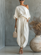 Wilhelmina | Relaxed Off-Shoulder Two-Piece Set