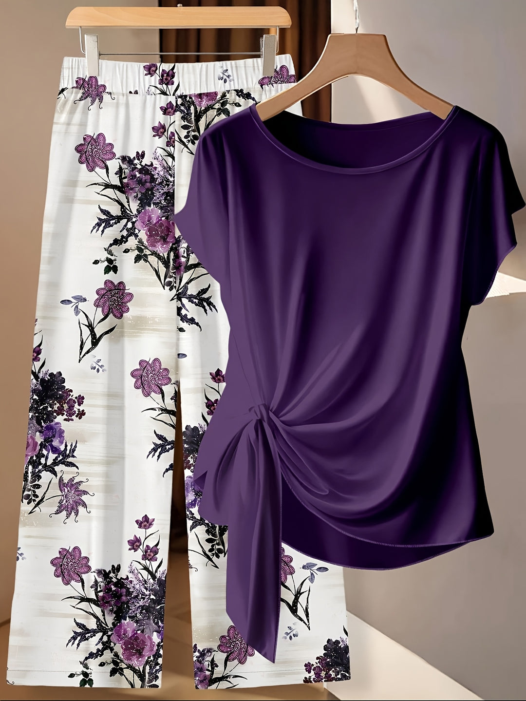 Iris | Women's Knotted Top & Floral Trouser Two-Piece Set