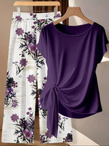 Iris | Women's Knotted Top & Floral Trouser Two-Piece Set