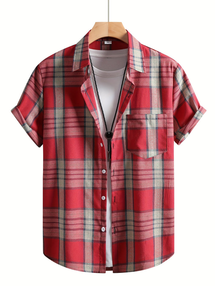 Rhys | Men's Plaid Turn-Collar Short Sleeve Polo