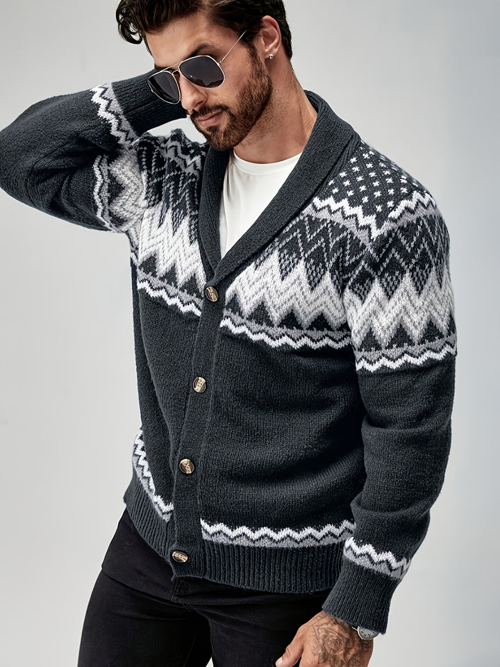 Silas | Nordic-Pattern Shawl Cardigan