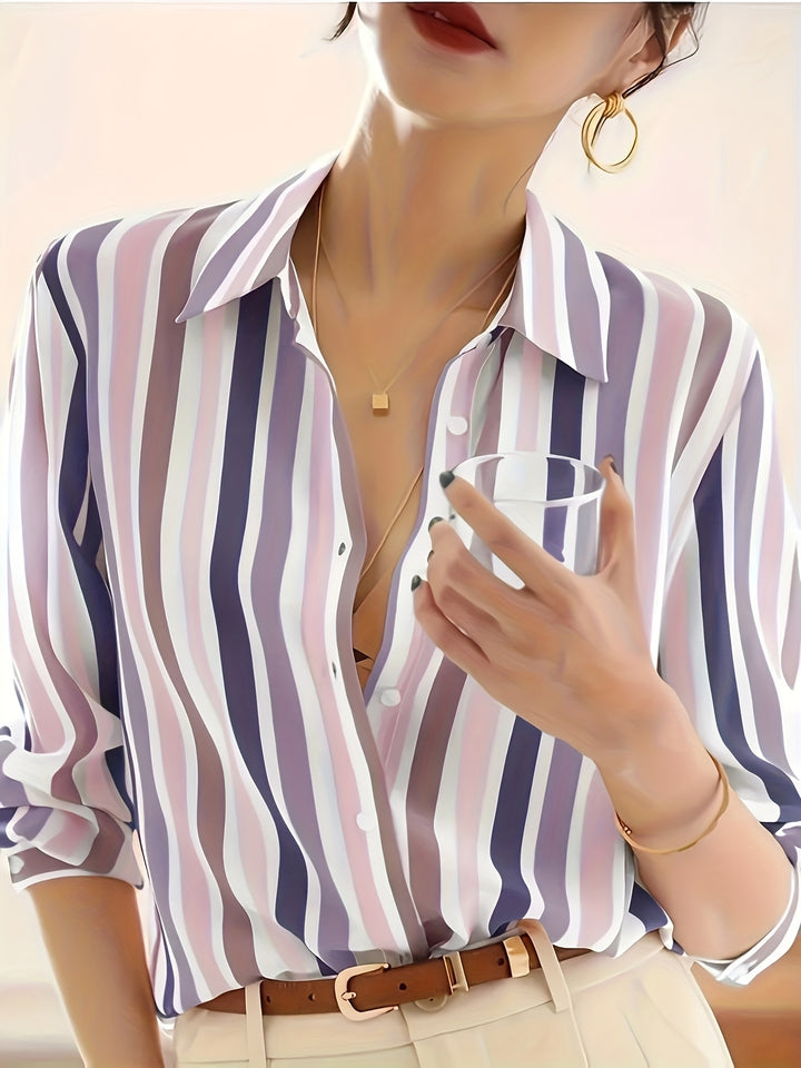 Celeste | Women's Multicolour Stripe Long Sleeve Button Shirt