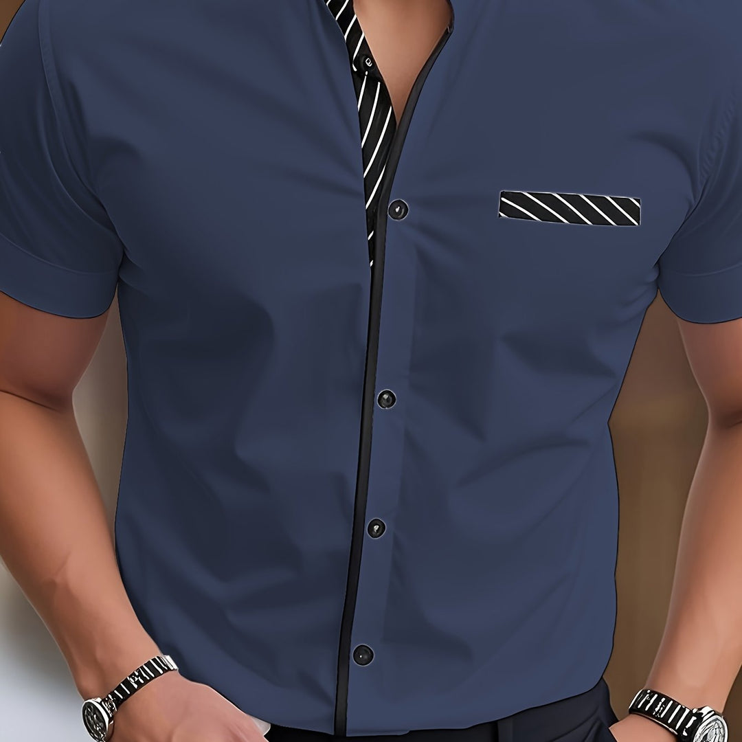 Hutton | Men's Contrast Stand Collar Short Sleeve Shirt
