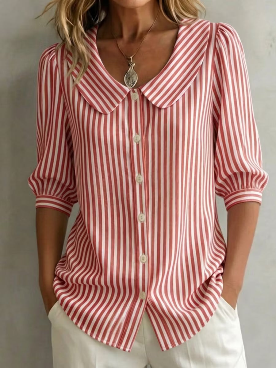 Lydia | Vintage-Inspired Striped Collared Blouse