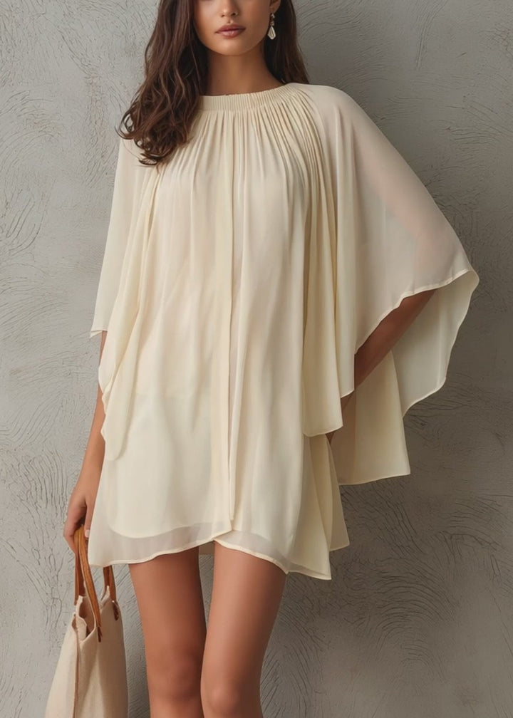 Belinda | Flowing Cape-Sleeve Mini Dress