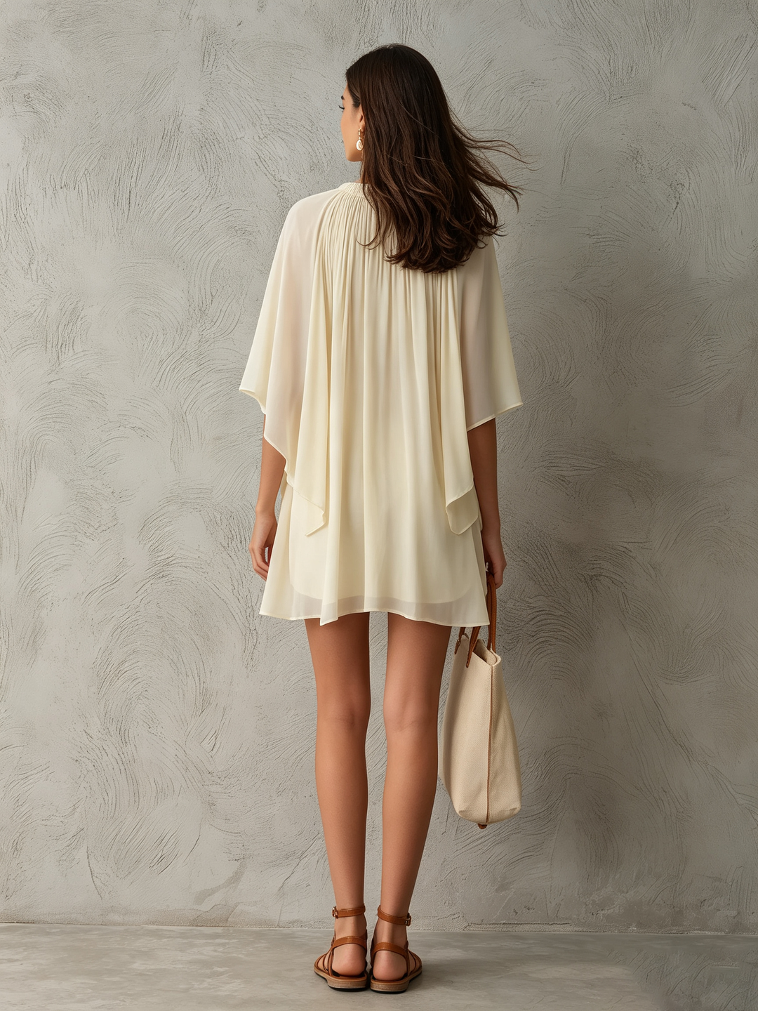 Belinda | Flowing Cape-Sleeve Mini Dress