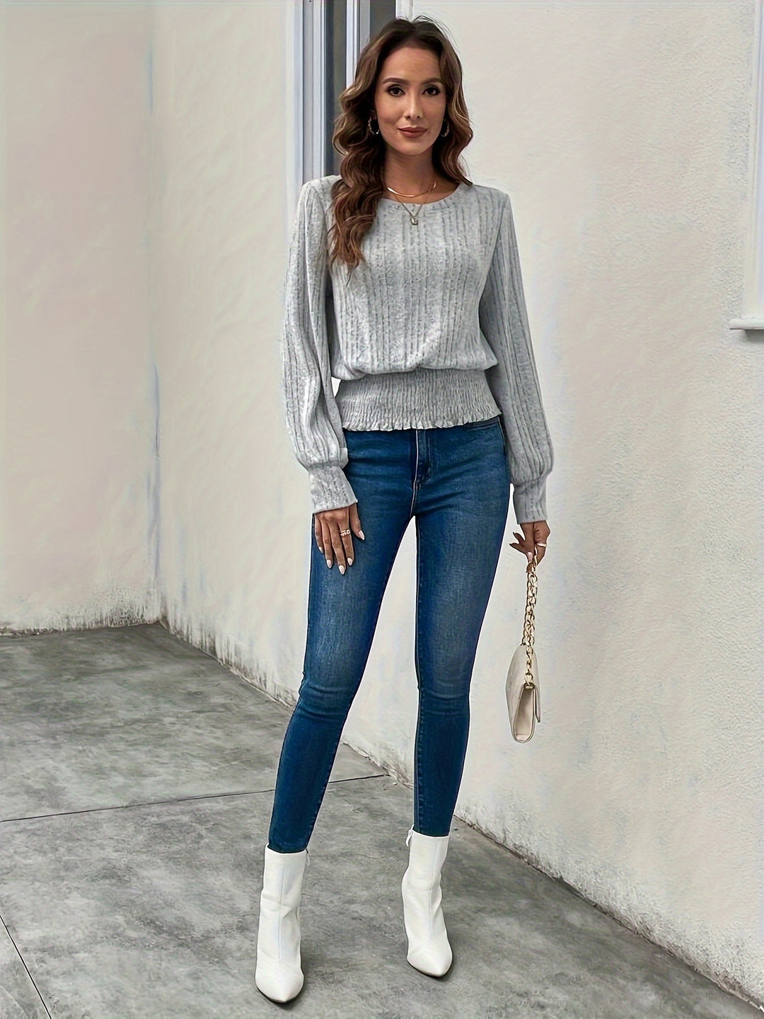 Sylvia | Smocked-Hem Ribbed Top