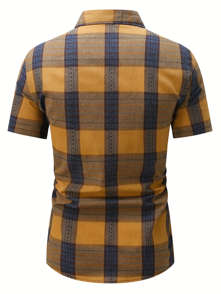 Rhys | Men's Plaid Turn-Collar Short Sleeve Polo