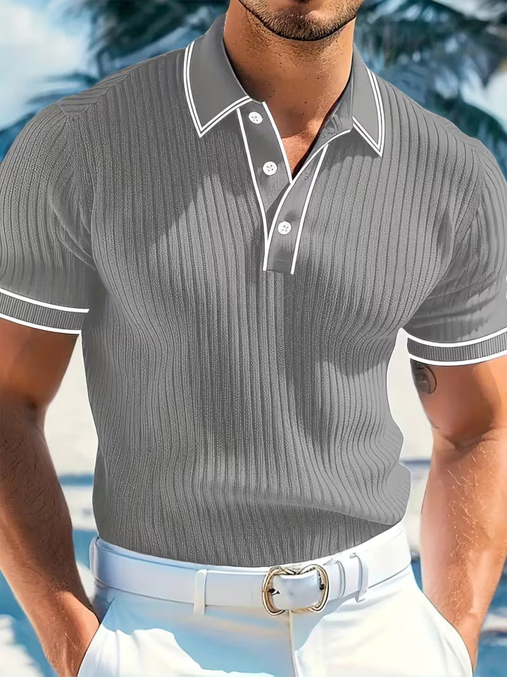 Theo | Men's Ribbed Knit Contrast-Trim Polo Shirt