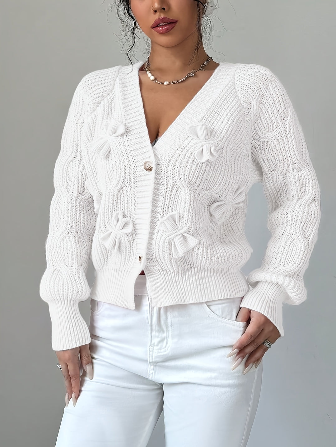 Evangeline | Bow-Detail Knit Cardigan