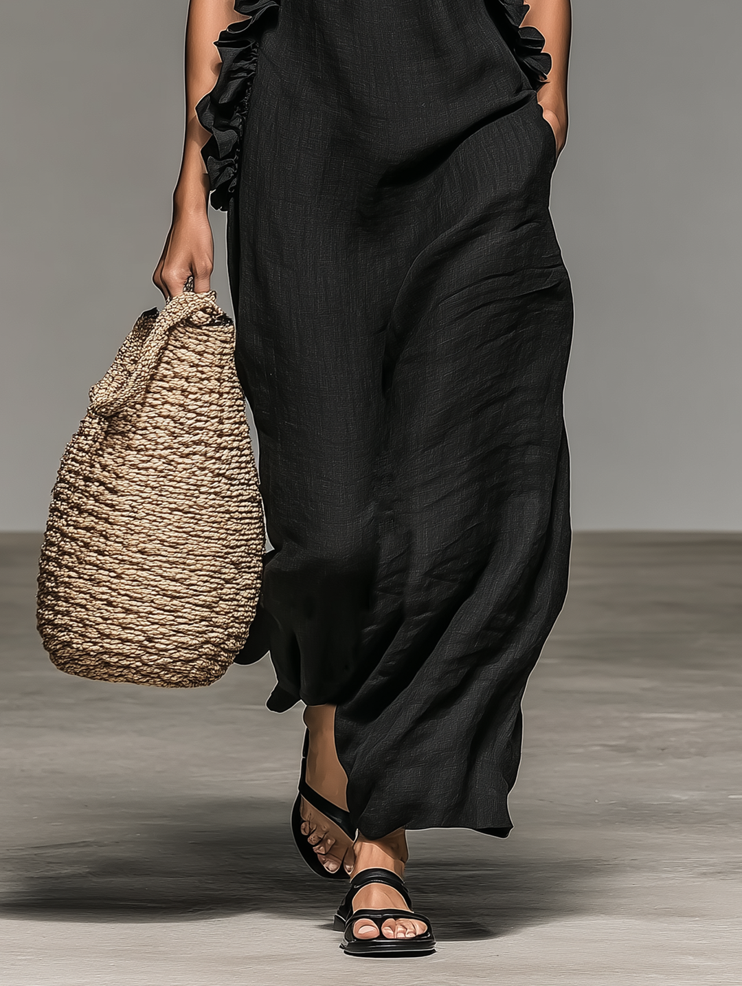 Selene | Ruffle-Trimmed Maxi Dress with Pockets