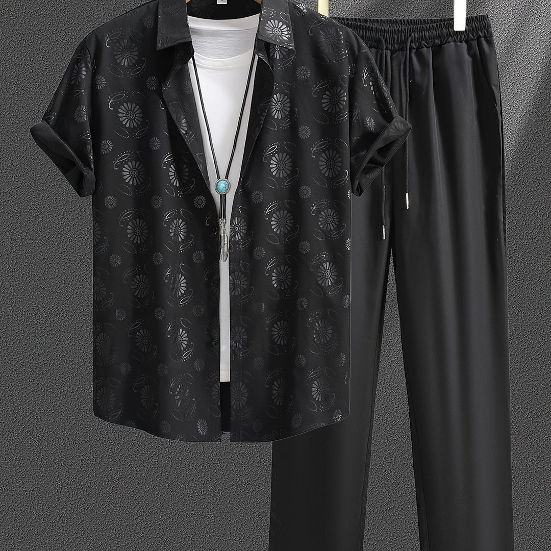 Adam | Men's Jacquard Short Sleeve Shirt & Trouser Set