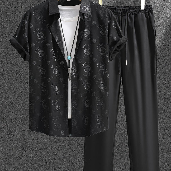 Adam | Men's Jacquard Short Sleeve Shirt & Trouser Set