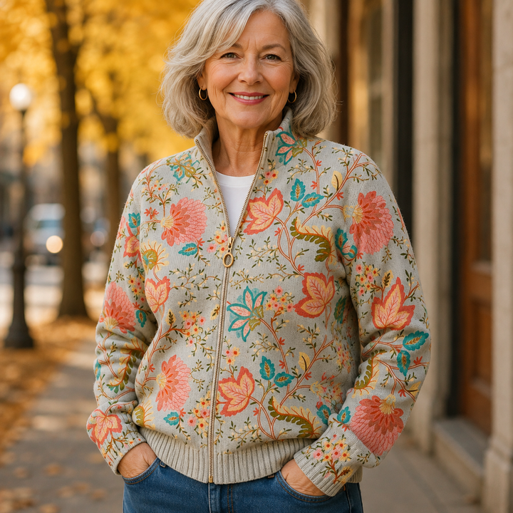 Tansy | Floral Stand-Collar Zip Cardigan