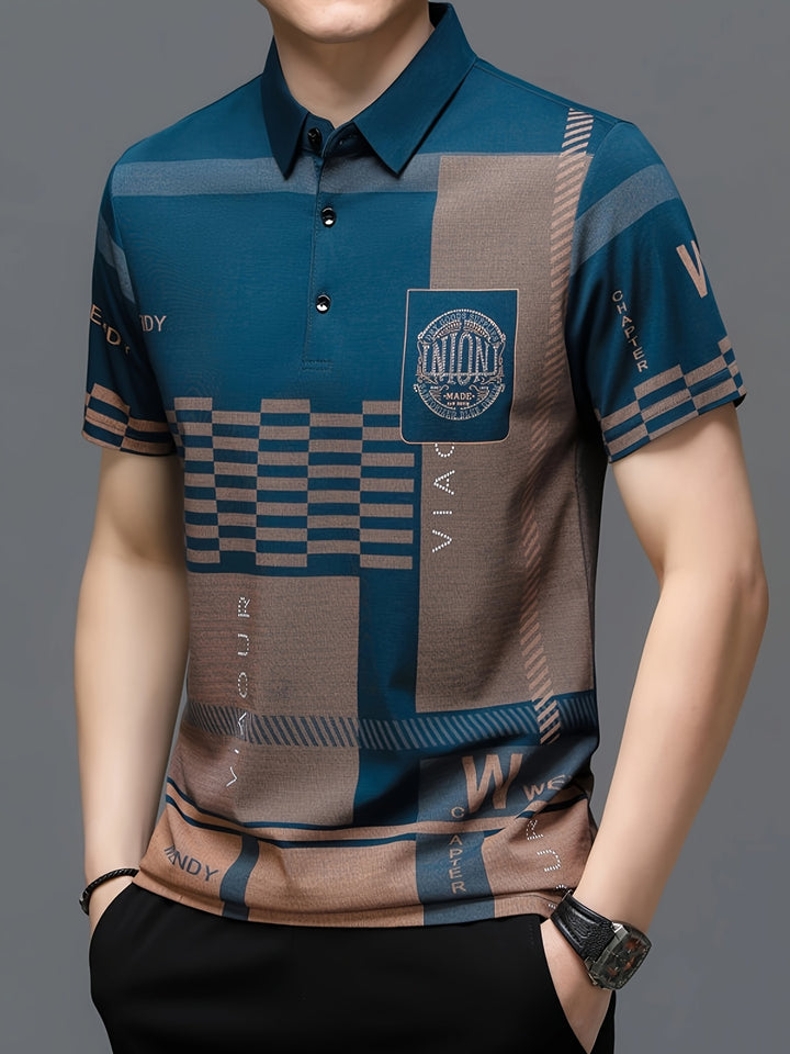 Harmon | Men's Colour-Block Geometric Knit Polo