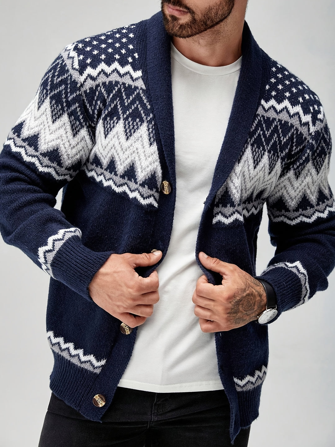 Silas | Nordic-Pattern Shawl Cardigan