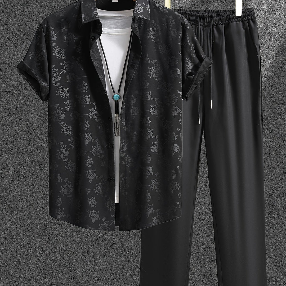 Adam | Men's Jacquard Short Sleeve Shirt & Trouser Set