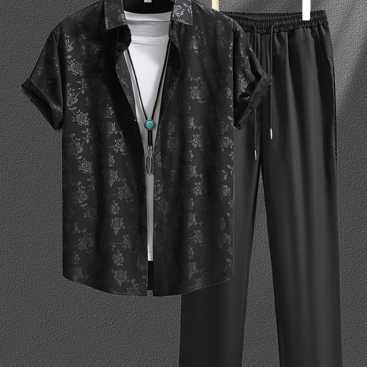 Adam | Men's Jacquard Short Sleeve Shirt & Trouser Set