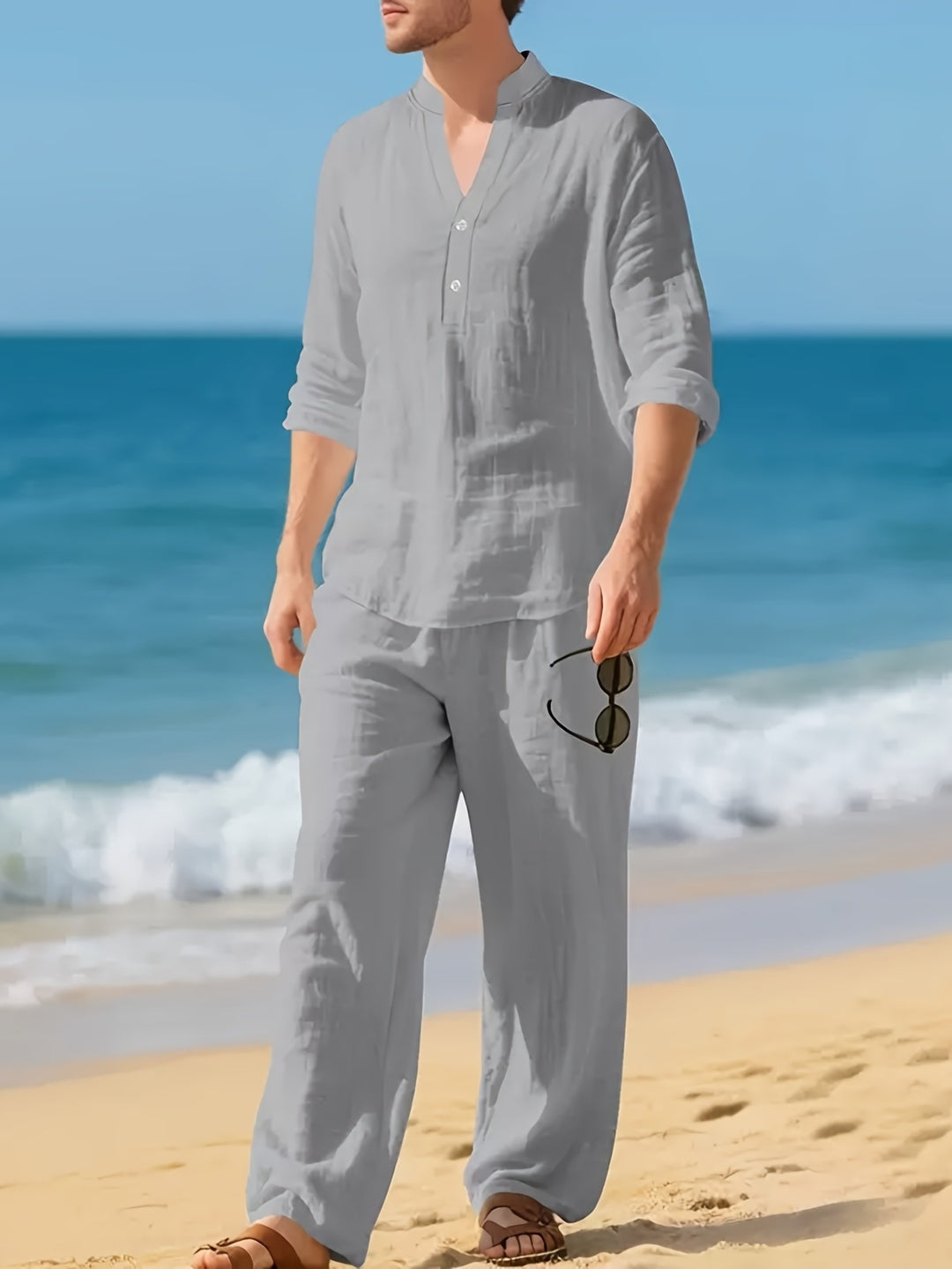 Faro | Men's Linen Long Sleeve Top & Trousers Set