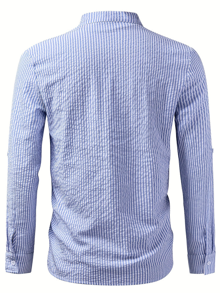 Rowan | Men's Band Collar Long Sleeve Stripe Shirt